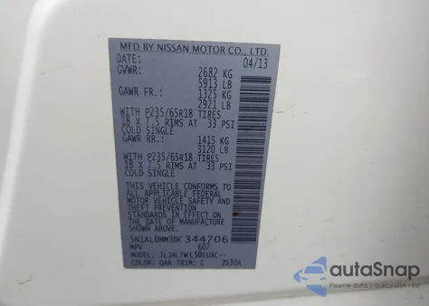 2013 Infiniti Jx35 from USA, damaged, VIN 5N1AL0MM3DC344706